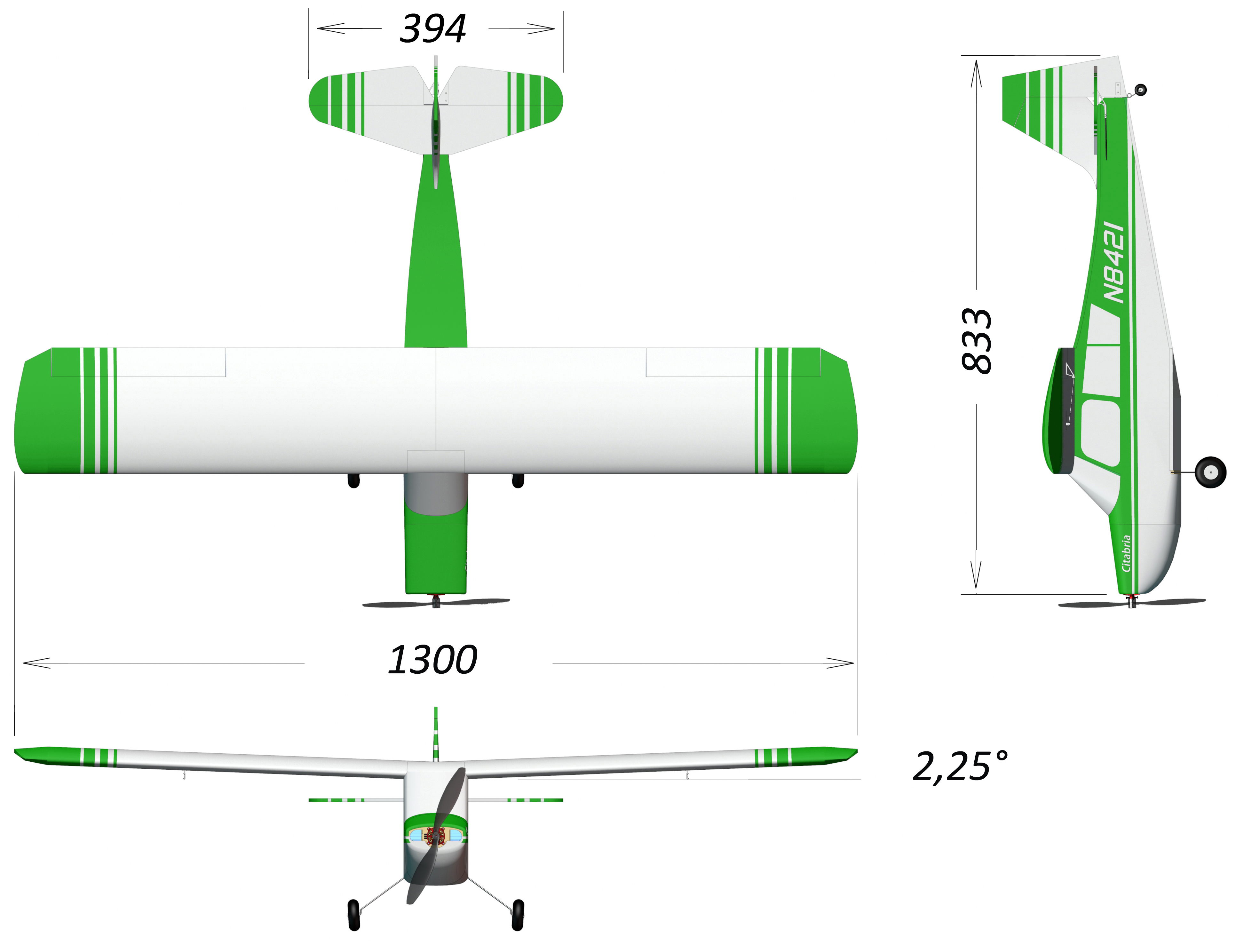 Citabria RC plane 3-view drawing