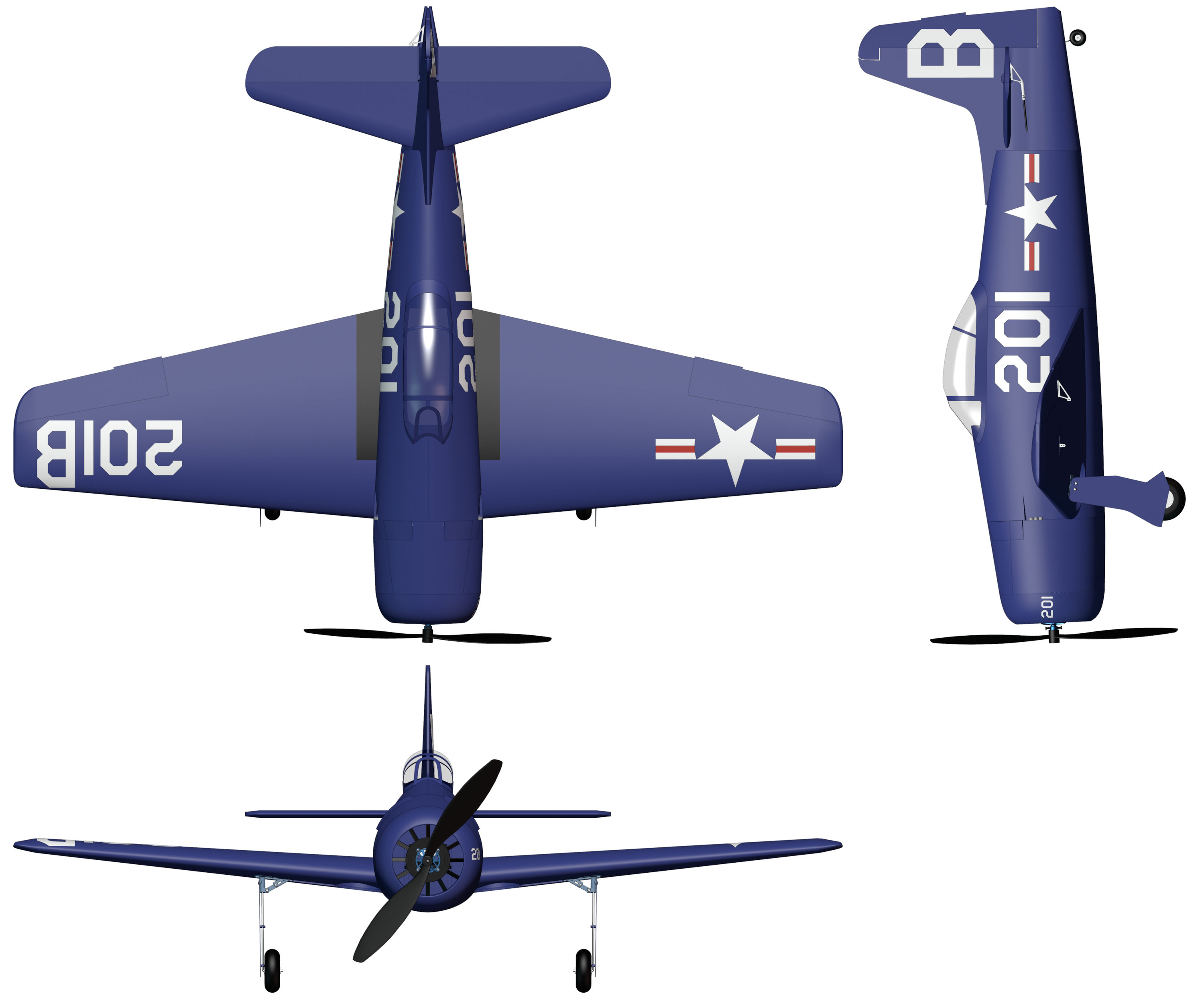 f8f bearcat 3-view drawing